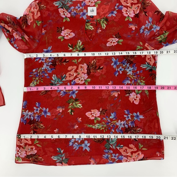 Cabi Devoted Blouse # 3590, Watercolour Floral Print 3/4 Bell Sleeve Top, Small - Picture 14 of 16